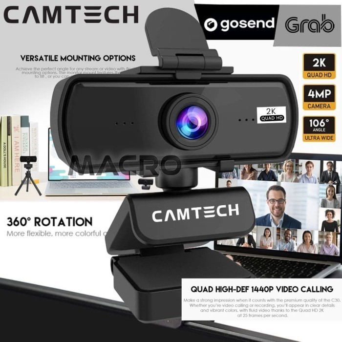 Camtech 2K QHD 4MP Webcam Built In Mic Web Cam Camera Live Video - CAMTECH RINGO