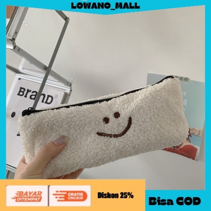 

[[LOWANOMALL6]] TERLARIS Kotak Pensil Korea Bulu Lucu Minimalis Smiley COD