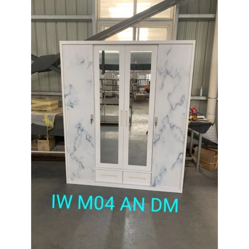big sale Importa Lemari pakaian 4P Motif Marble Sliding Plat Besi Minimalis
