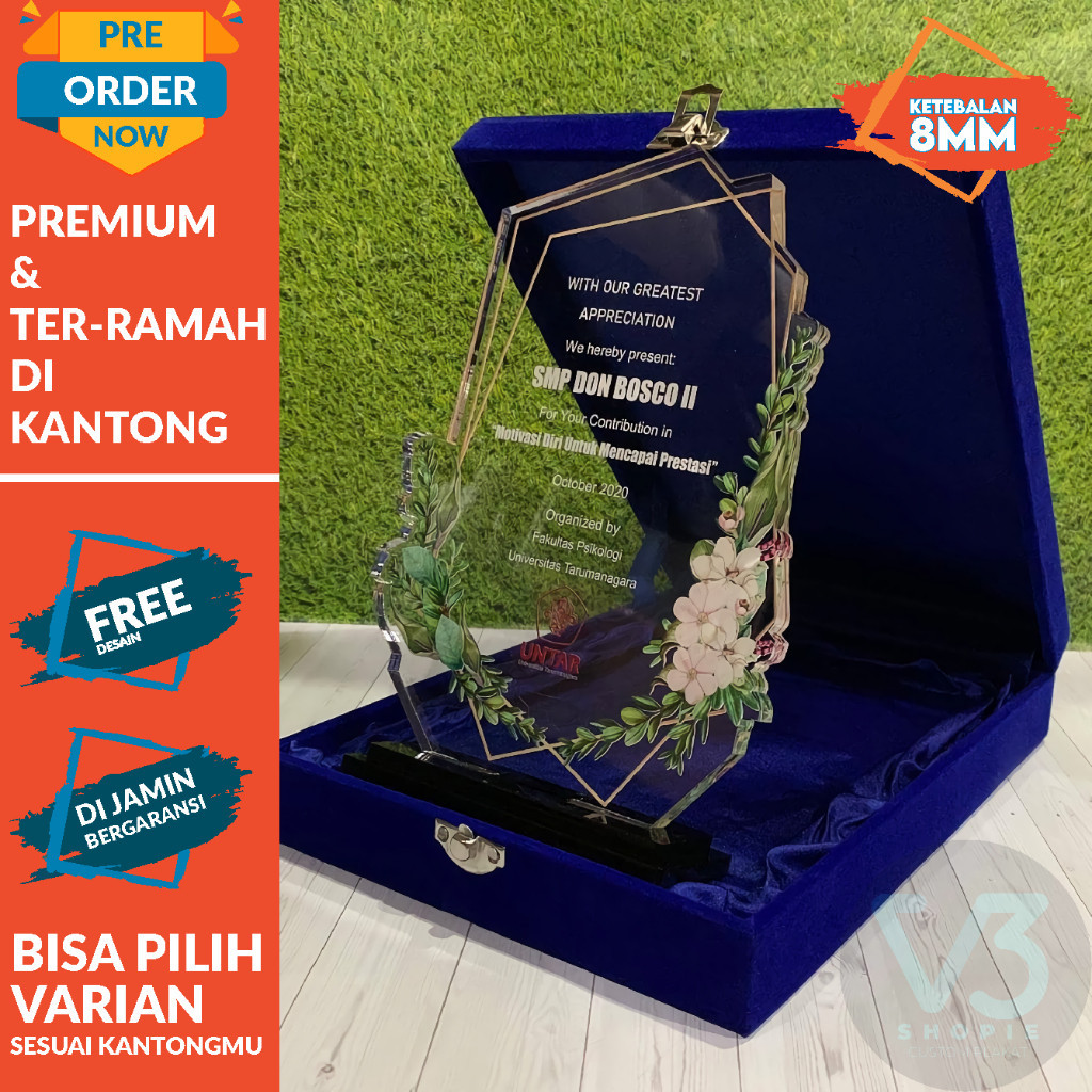 Murah Plakat Akrilik, Plakat, Penghargaan, Trophy, Plakat Wisuda, Akrilik tebal 8MM ukuran 20x10 + B