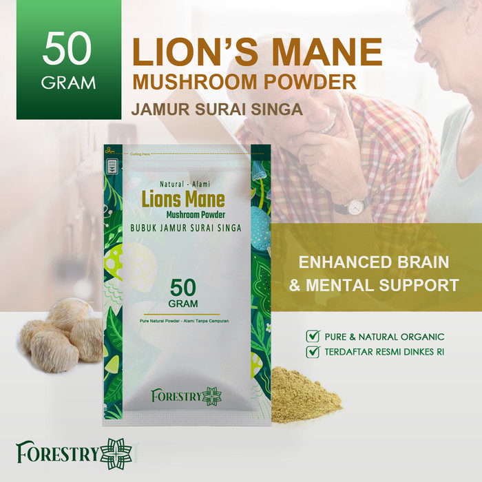 

Lions Mane Mushroom Powder 50Gram Forestry Jamur Surai singa