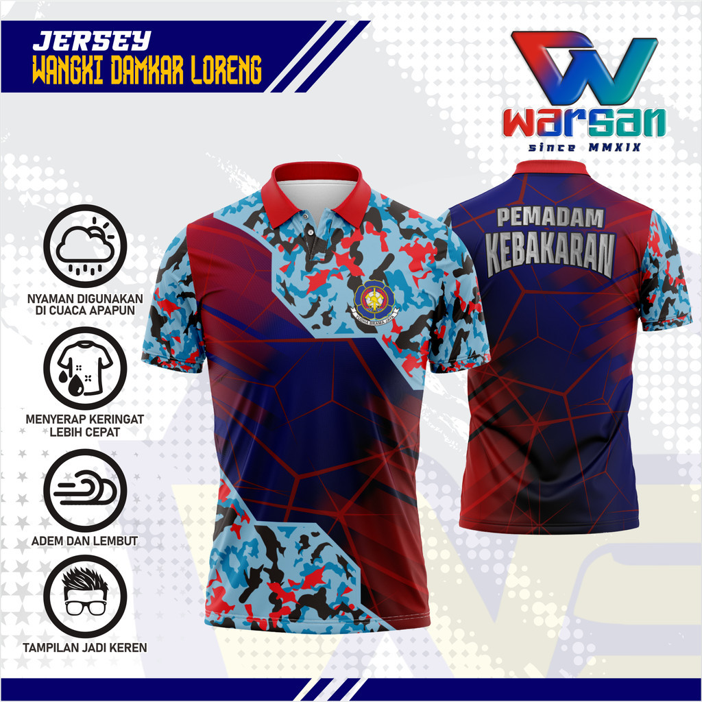 JERSEY POLO DAMKAR MOTIF LORENG / JERSEY DAMKAR BERKERAH FULL DRYFIT / WANGKI DAMKAR FULLPRINTING