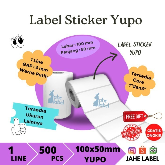 

LABEL VINYL 100X50 MM , STIKER YUPO 100x50 MM , LABEL VINYL 100x50 MM - 500 PCS, CORE 3