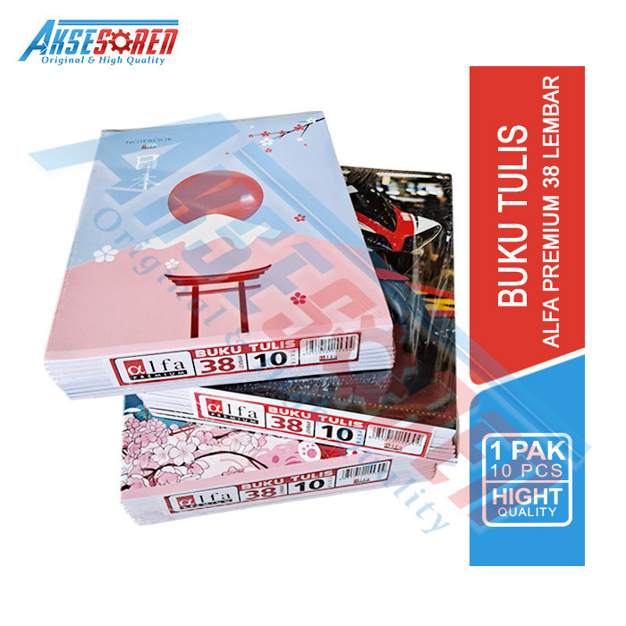 

Aksesoren Buku Tulis Kuarto Alfa Premium 38 Lembar [1 Pack/10 Buku] / Write Book A5 / Buku Cacatan Harian