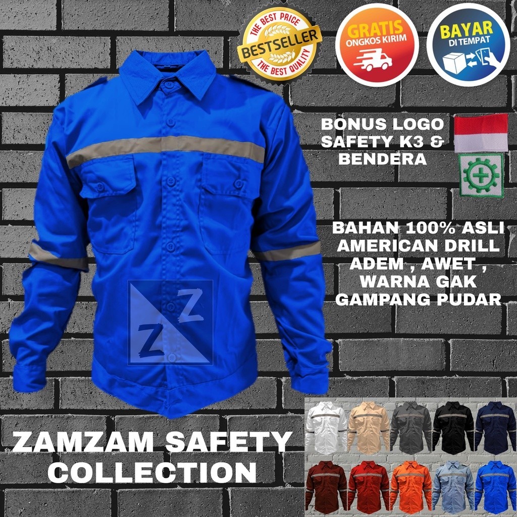 KEMEJA SAFETY PANJANG BAJU SAFETY KATELPAK WERPAK KEMEJA SERAGAM SAFETY KERJA TEHNIK LAPANGAN BAJU S
