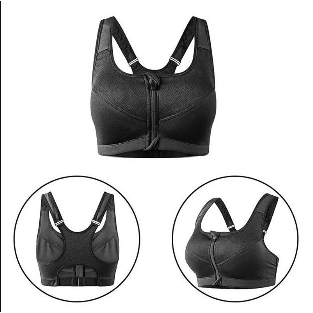 [KUALITAS TERBAIK] Sport Bra Jumbo BH Big Size Resleting Depan - Hitam, XL