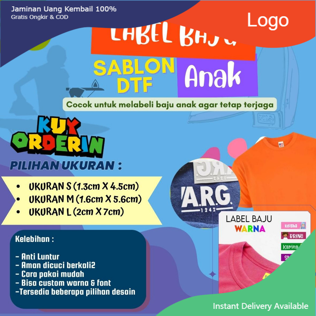

Stiker Kain l Label Nama Baju Anak Sekolah Pesantren Asrama l Name Tag Laundry l Sticker Sablon Setrika DTF IF Digital Custom Siap Press