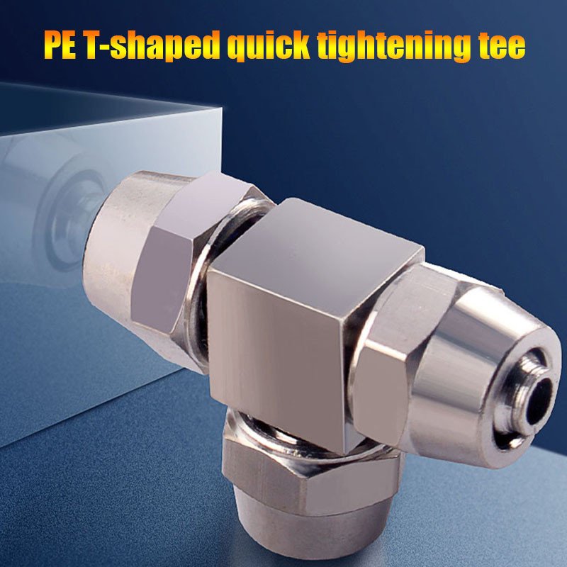 304 Stainless Steel PE T-type Tee Quick Screwing Pneumatic Air Pipe Joint Copper PE-4/6/8/10/12mm Va