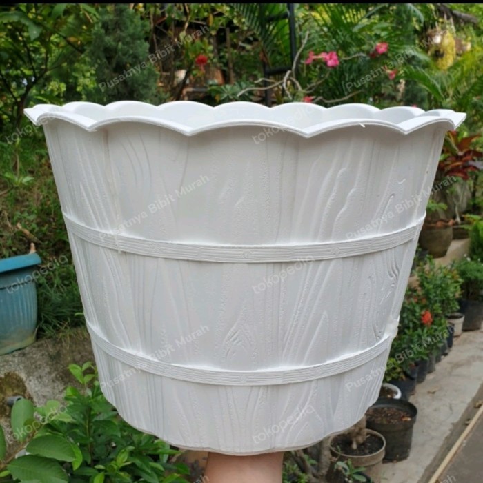 Pot Besar Motif Kayu 35 Putih-Pot Tanaman-Pot Pohon Tanaman Buah