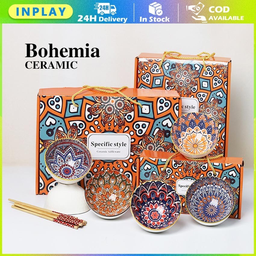 Hampers Mangkok Keramik Set / Sumpit Aesthetic Mangkok Souvenir Premium Mewah Mangkok Sakura Bohemia