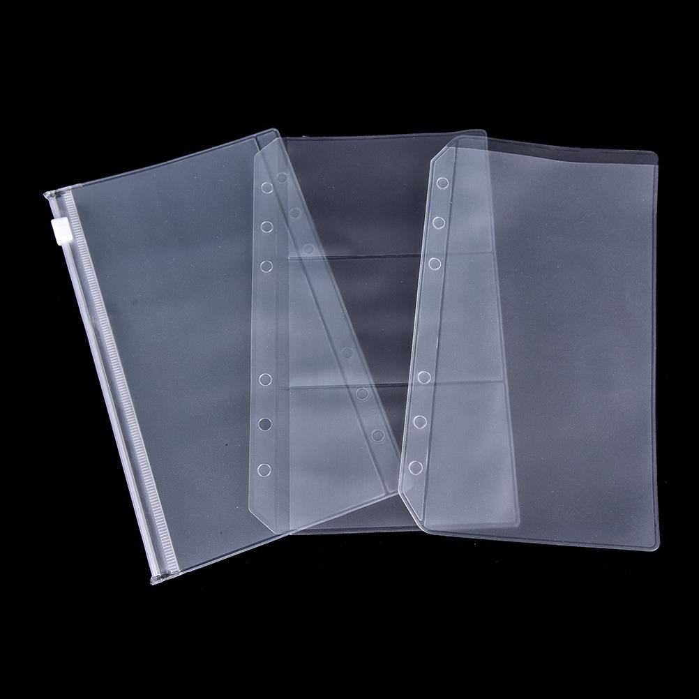 

A5/A6 PVC Transparent Zip Lock Envelope Binder Pocket Refill Organiser Stationery for 6 Holes