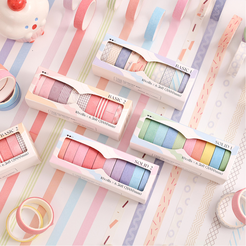 

10 Rolls Colorful Slim Solid Color Washi Tape Set DIY Decorative Masking Tape Wrapping Scrapbooking Journaling Supplies