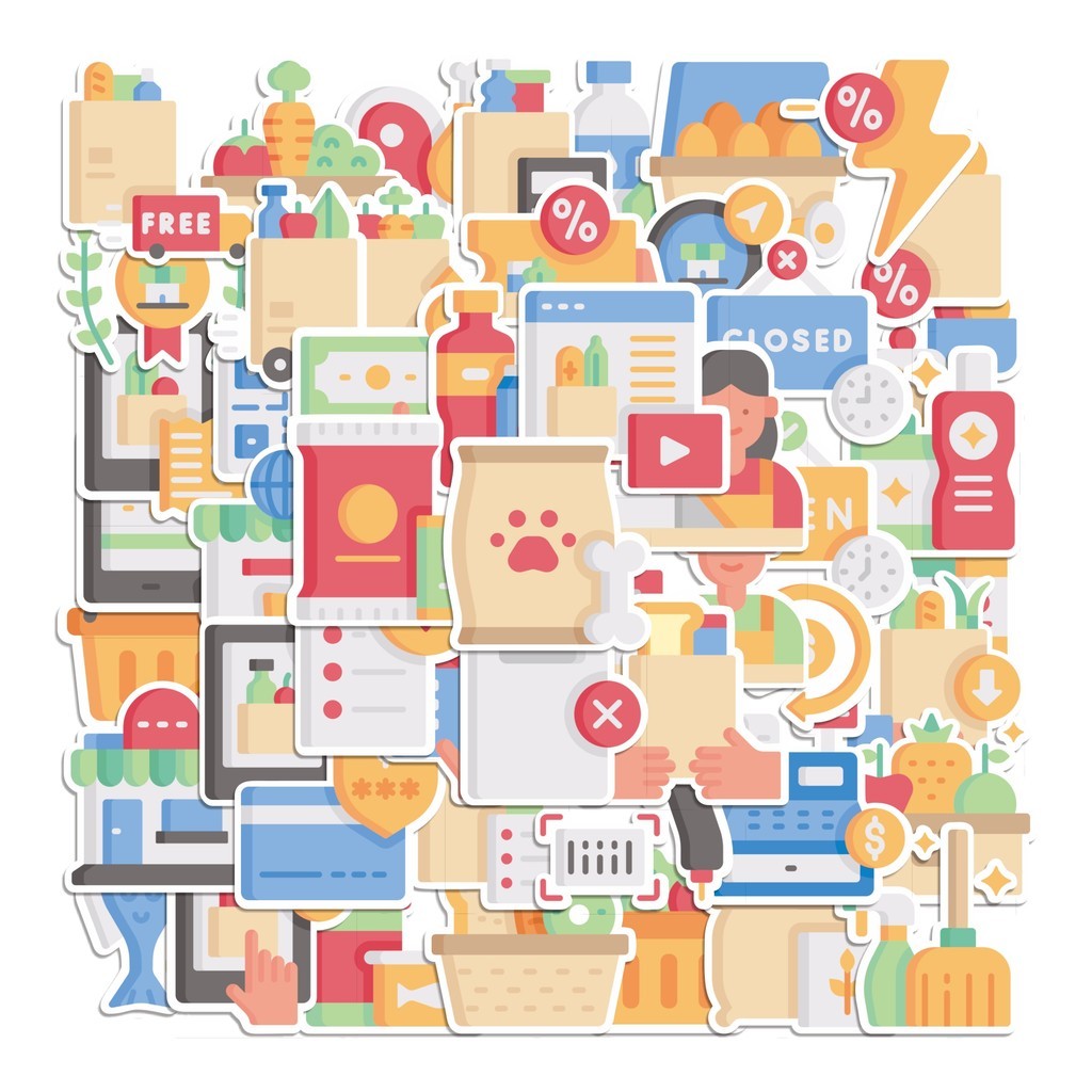 

COD 50 Pcs Stiker Grocery Lucu Anti Air Untuk Dekorasi Notebook Sepeda Skateboard Handphone