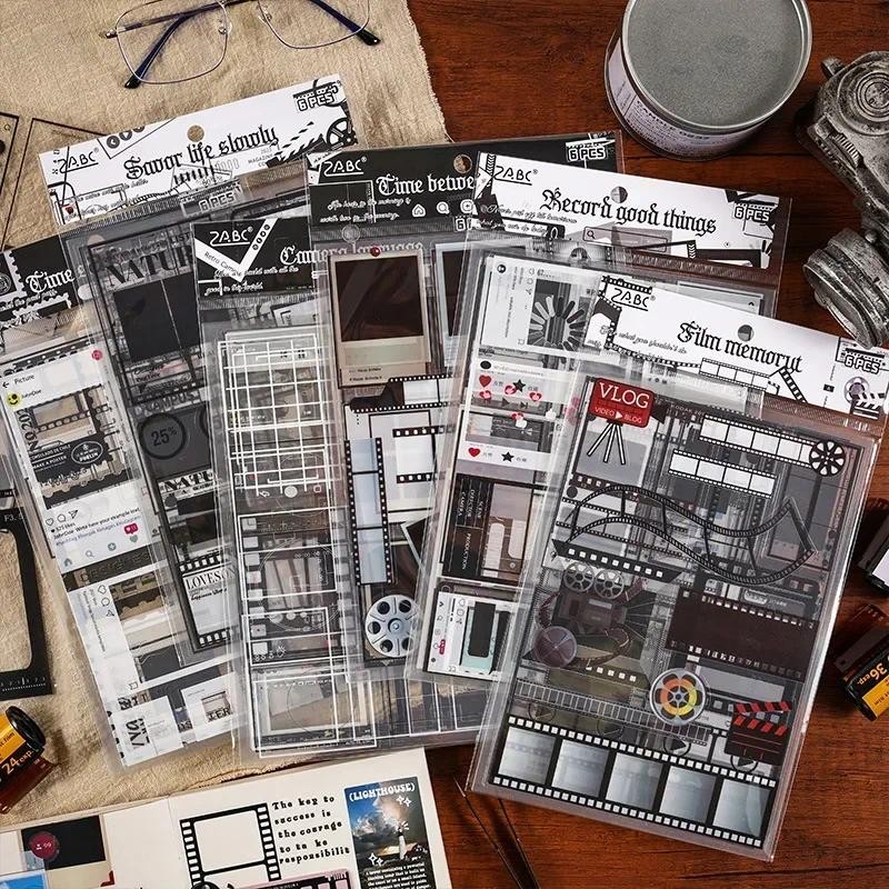 

6pcs/pack Ins Film Style PET Stickers Frame Collage Decor Junk Journal DIY Scrapbooking Vintage Materials Stickers