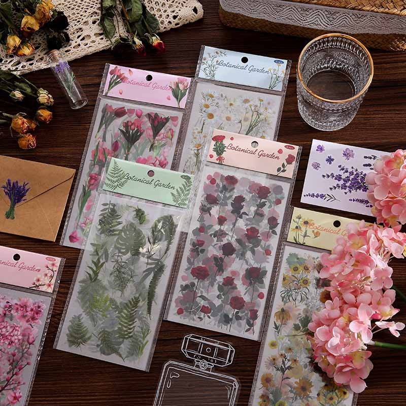 

COD Stiker PET Bunga Vintage Bahan Scrapbook Stiker Tahan Air Dekorasi Piala Air