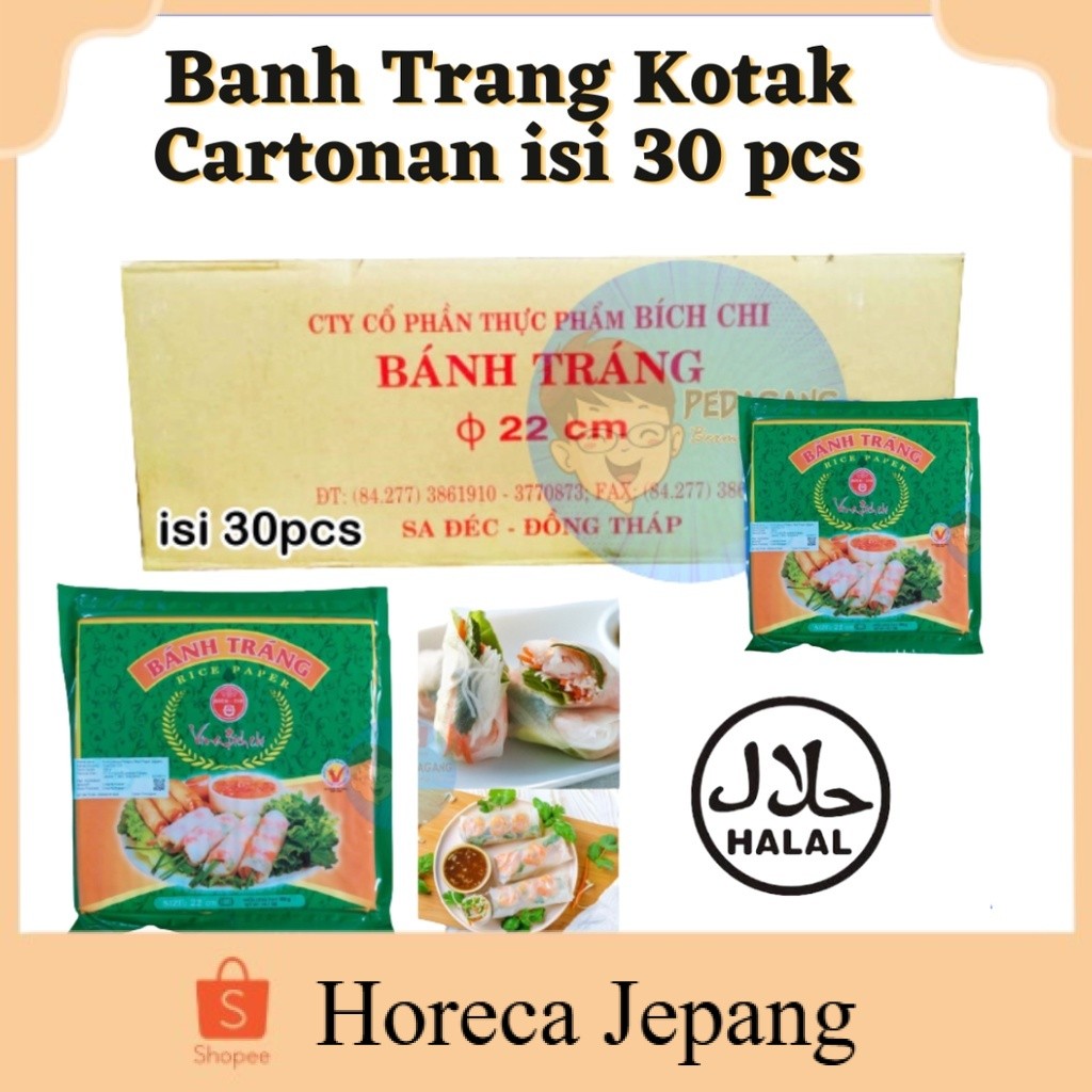 

Banh Trang Kotak 1 carton isi 30 pcs/ Banh Trang Rice Paper 400gr 22cm KOTAK / Kulit Lumpia Vietnam Kotak| Rice Paper Kotak/ Banh trang kotak 22cm