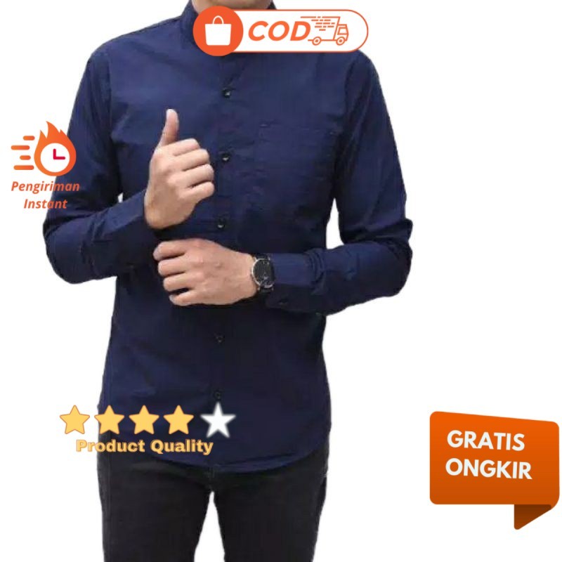 Hurley Kemeja Pria  Kemeja Cowok Polos Lengan Panjang Slimfit Hem