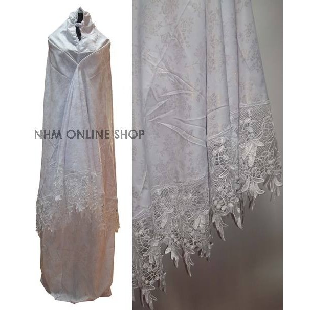 Mukena Renda Sutra Foil,Mukena Cantik, Mukena putih