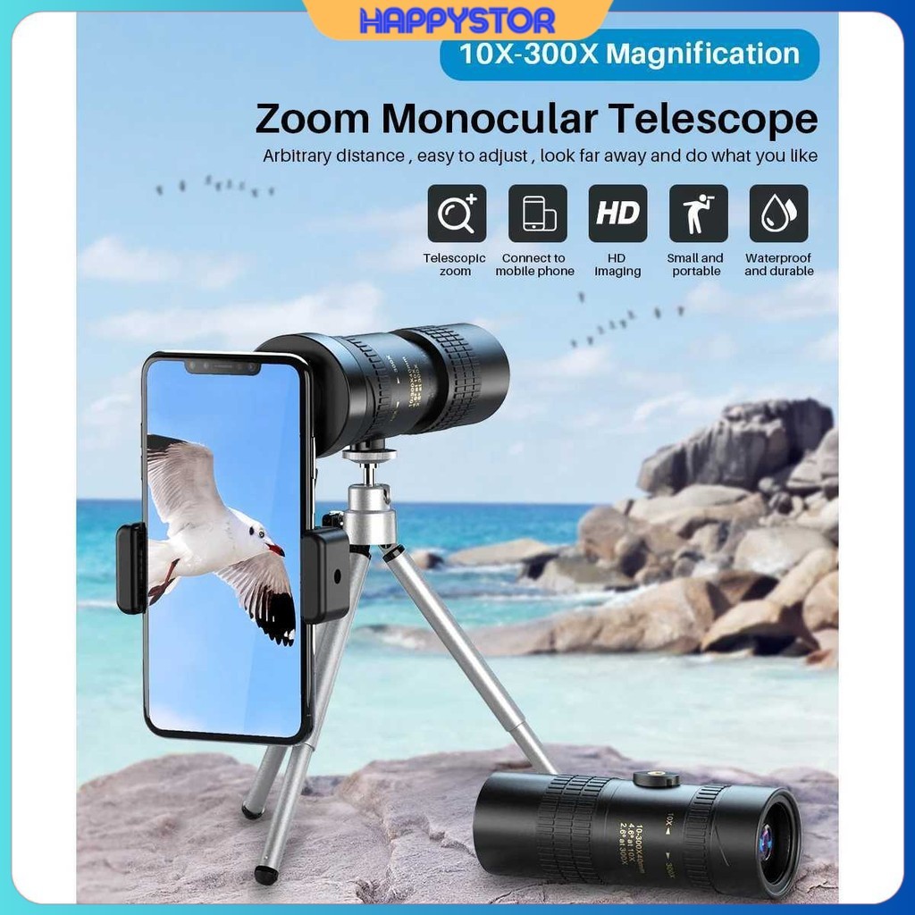 Lensa Teleskop Saku Monokular 10-300X Magnification with Tripod - APEXEL APL-10-300X40