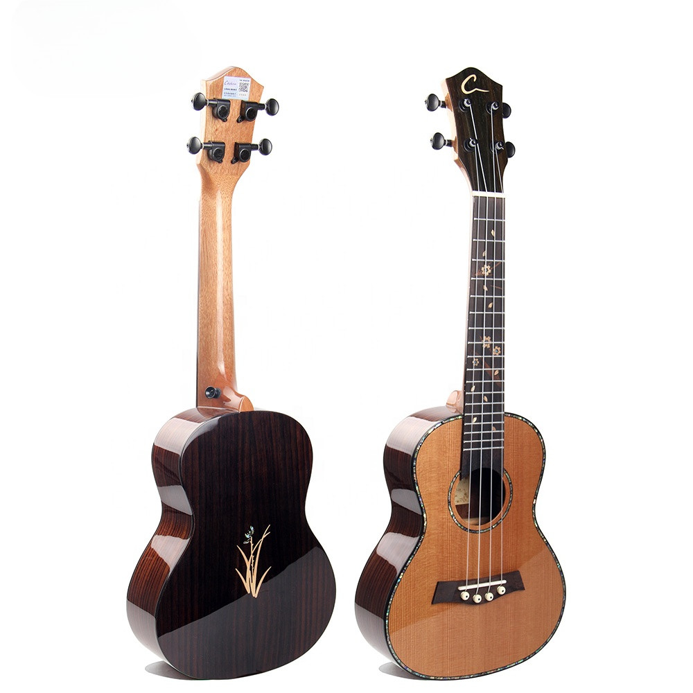 High Quality Ukulele 21 23 26 Inch Concert OEM ODM Solid Cedar Top Concerto Rosewood Back Shell Inla