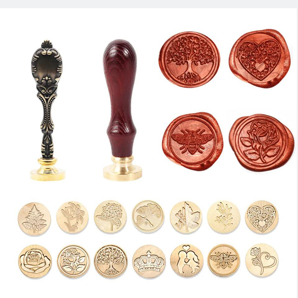 

DIY Retro Antique Metal Plant Sealing Wax Seal Stamp for DIY Wedding Invitations Decor Ancient Wax Stamp Craft
