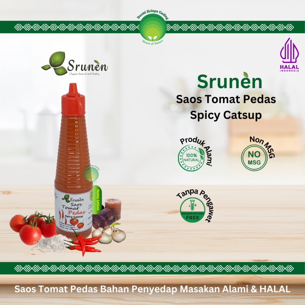 

Saos Tomat Asli Pedas 140 ml Penyedap Makanan Tanpa Pengawet Non MSG Gluten Free Srunen Asri Organik