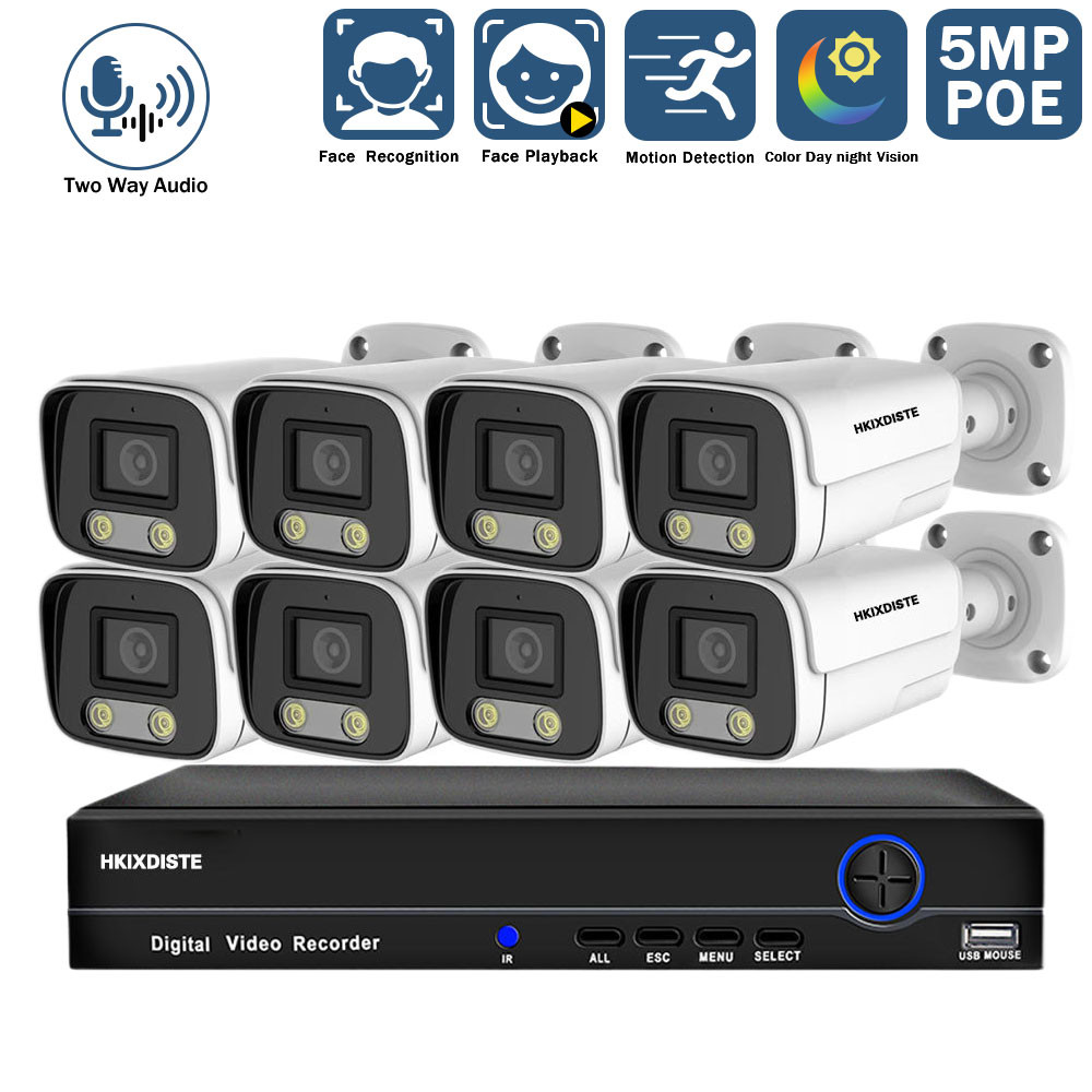 5MP POE CCTV Camera Security System Kit 2 Way Audio IP Camera Video Surveillance System 8CH 4K POE N