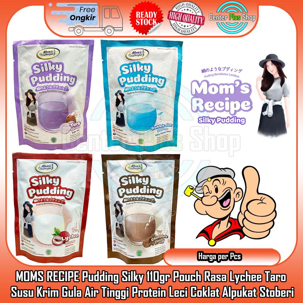 

MOMS RECIPE Pudding Silky 110gr Pouch Rasa Lychee Taro Choco Bubblegum Strawberry Avocado Agar Bubuk Susu Krim Gula Air Tinggi Protein Leci Coklat Alpukat Stoberi Permen Karet Talas Ungu Texture Lembut OKA Halus Lezat