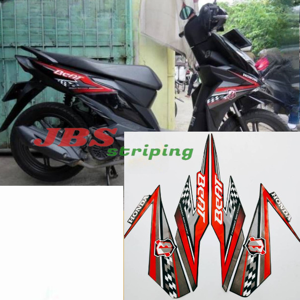 striping honda beat fi esp 2018 2019 hitam lis merah stiker list motor beat