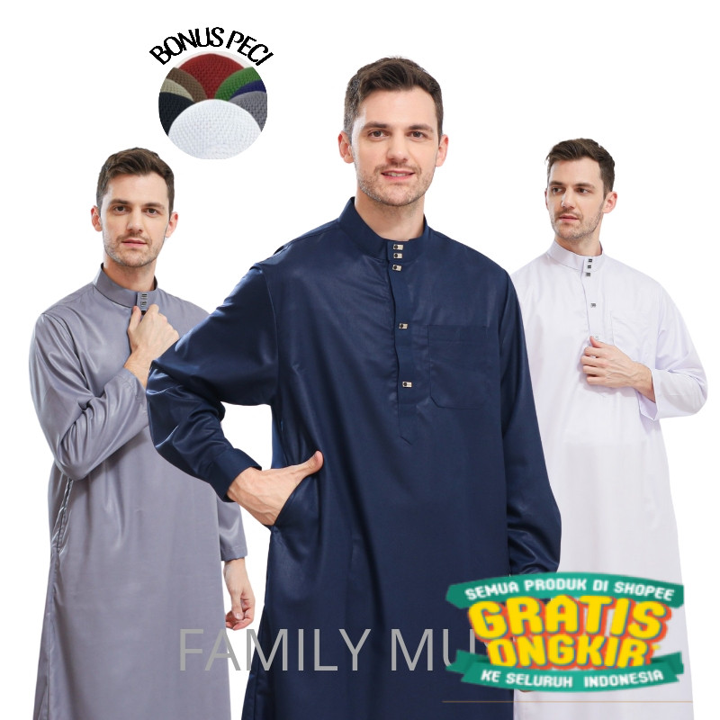 Gamis laki-laki lengan panjang polos jubah DUBAI mewah elegantgamis pria basic model terbaru/ Mewah