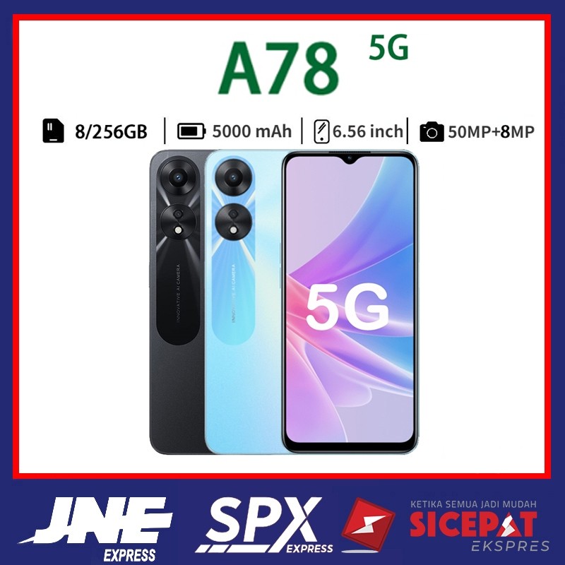 HP OPPO A78 Ram 8/256GB Smartphone 5G LET 6.56 inch Dual SIM 50MP+8MP Handphone