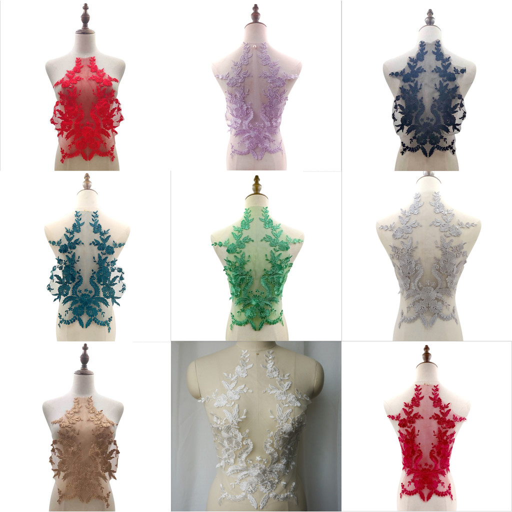 

1 Piece French Lace Handmade Large Wedding Dress Applique DIY Bridal Headdress White Burgund Lace Collar Lace Fabric Patch 45cm