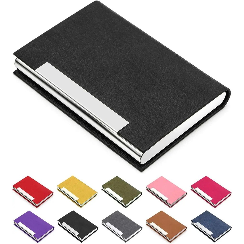 

Business Card Holder Wallet Luxury PU Leather & Stainless Steel Multi Name Card Case Credit Card ID Case Holder for Men Women
