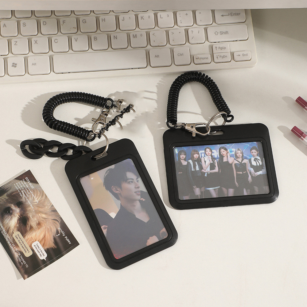 

Black Student School Card Case Anti Loss Protective Cover 3 Inch Kpop Idol Picture Display Holder Small Pendant ID Card Holder