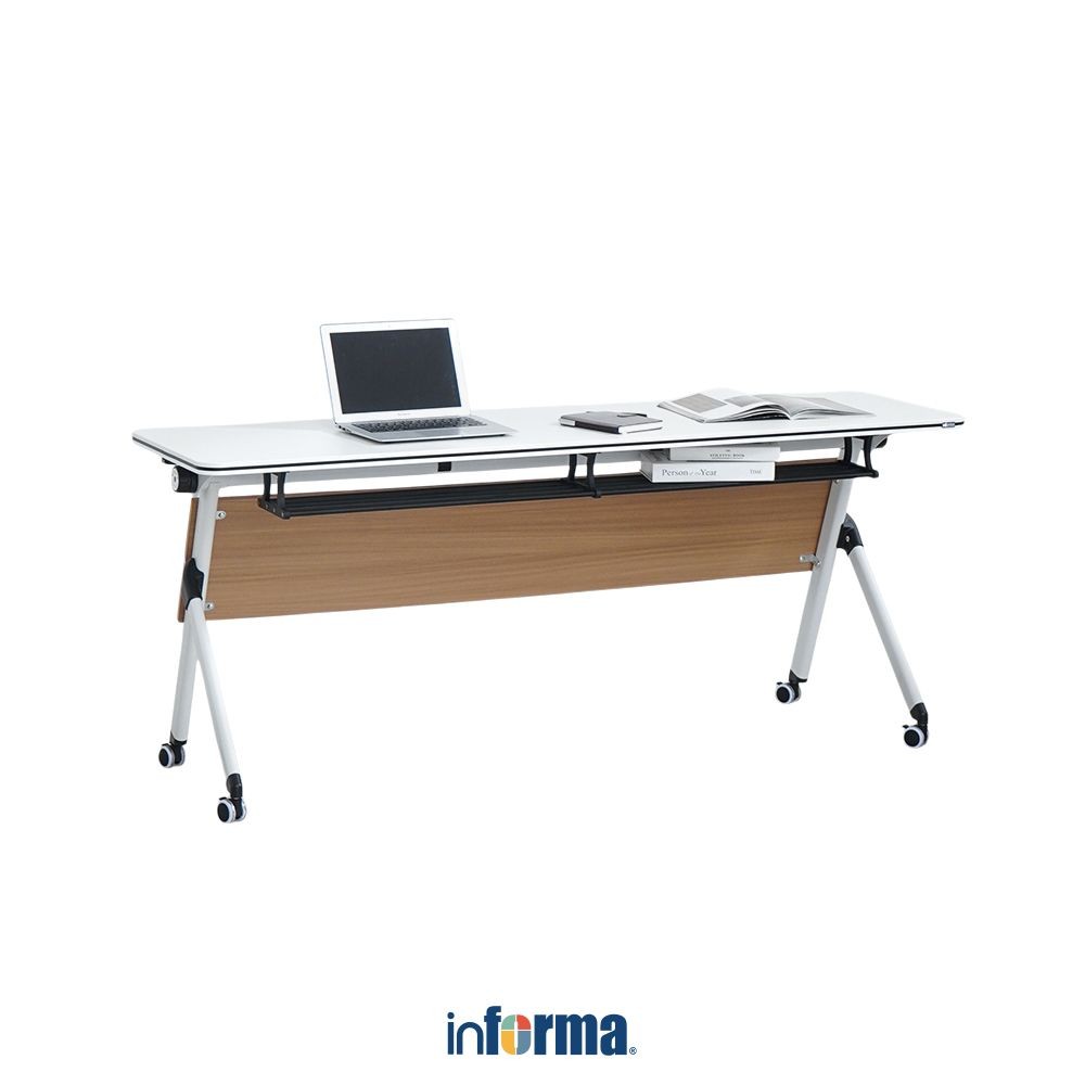 Informa Yori Lite Meja Training 1850 - Putih/Cokelat Oak Meja Kerja Dengan Roda Furniture Indoor Kan