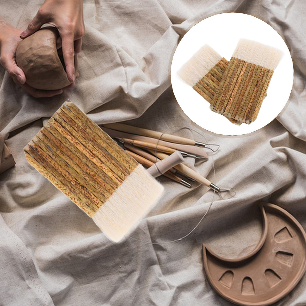 

2 Pcs Bamboo Tube Soft Bristle Brush Chip Paint Brushes Artist Washer Ceramic Glaze Gluing Drafting with Handle Clean