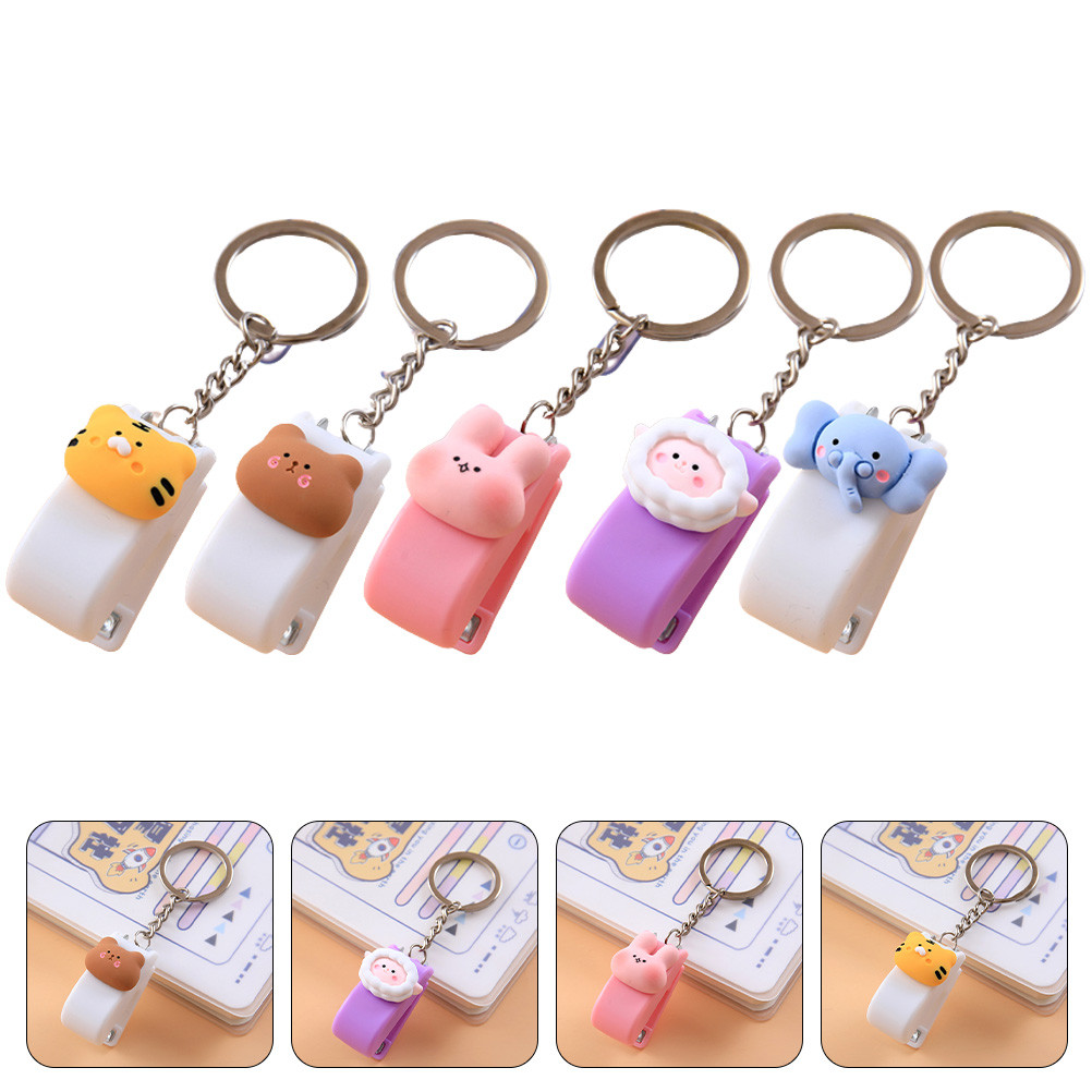 

5 Pcs Small Stapler Rabbit Keychain Rings Staples with Keyring Student Gift Office Supplies Portable