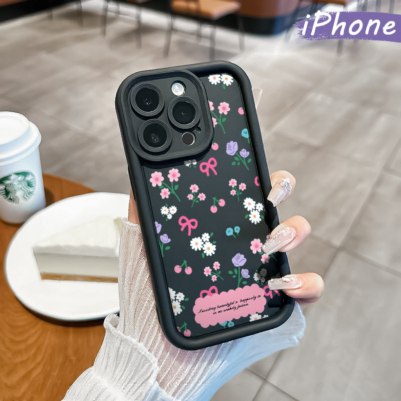 Coquette Pita Silicone SoftCase iPhone 13 15 11 12 14 Pro Max XR X Xs Soft Polos Hitam TPU Tebal Cas