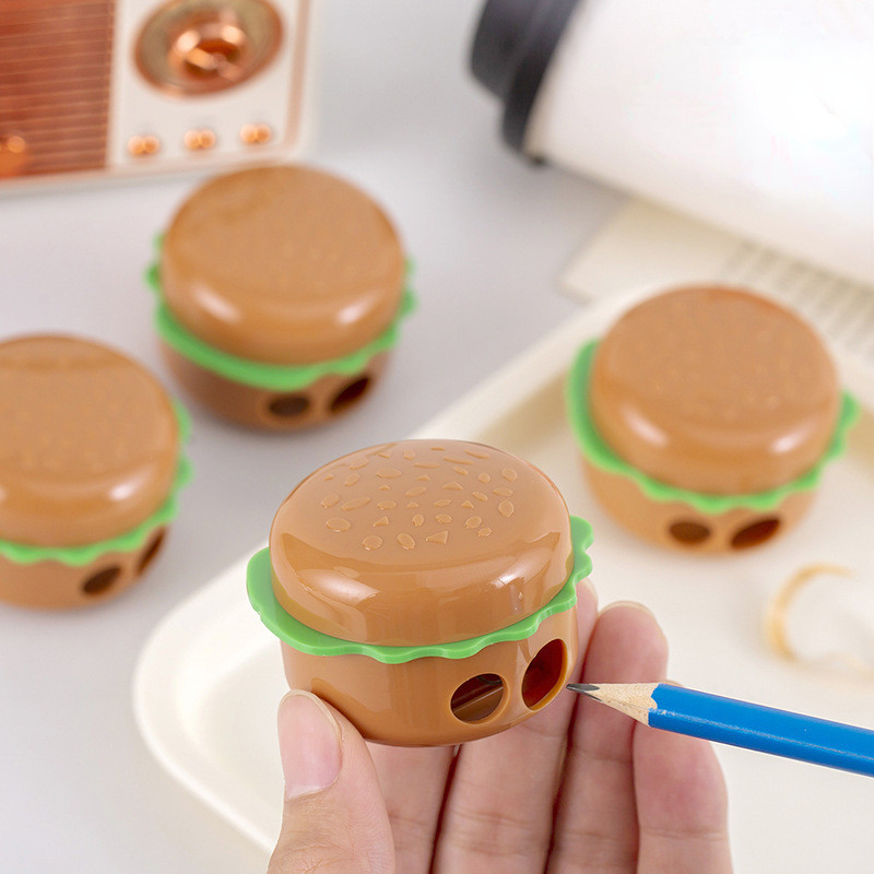 

Hamburger shape Pencil Sharpeners Double Holes Pencil Cutting Tools School Supplies Student Stationery Teacher Rewards Gift