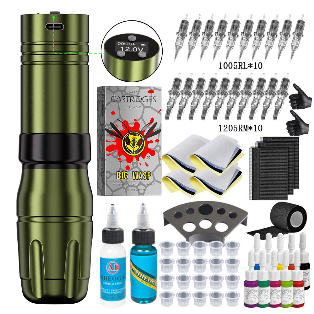 Complete Wireless Tattoo Machine Full Kit Rotary Professional Tattoo Pen Set With 20PCS Cartridge Ne