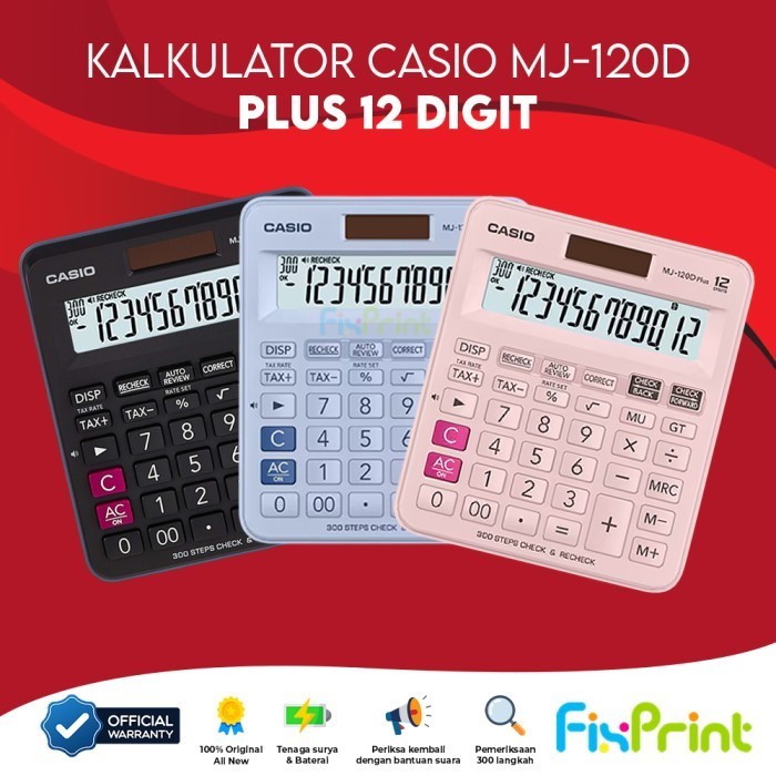 

Calculator Casio MJ 120D Plus 12 Digit Kalkulator Desktop Check and Correct MJ-120D 12 Digits Cek Ulang Pink Light Blue Black Original Garansi Resmi