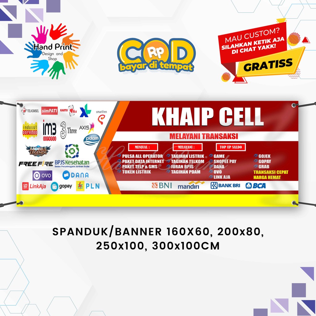 Cetak Spanduk Banner Jual Pulsa Merah Tua MMT Spanduk Custom 300x100CM