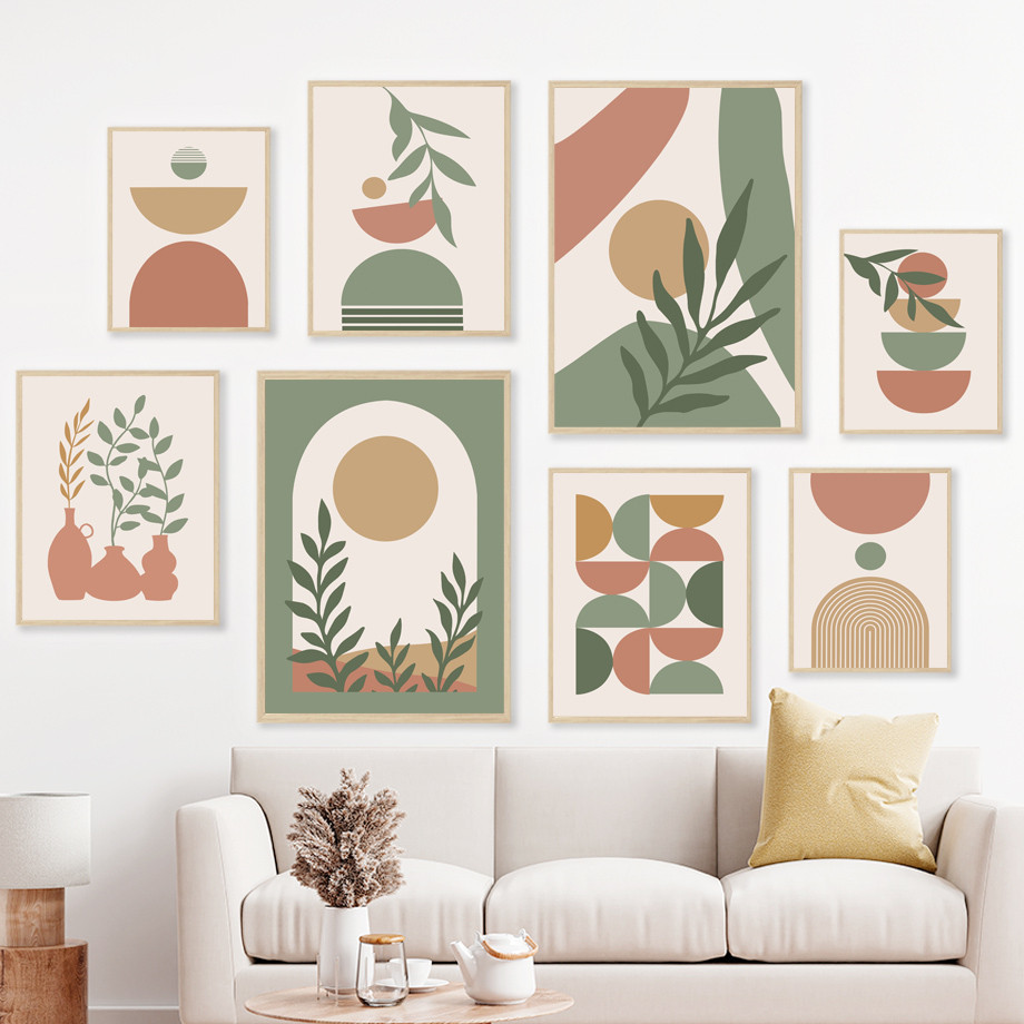 Hiasan Dinding Dekorasi Pajangan Lukisan Aesthetic Ruang Tamu Kamar Tidur Bunga Daun Boho Landscape