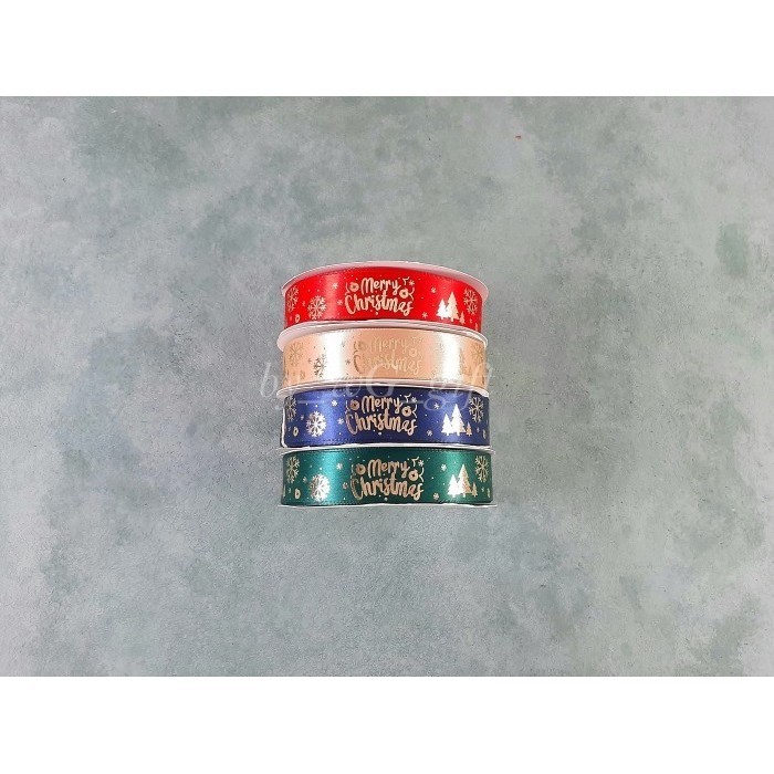 

Pita Natal - Satin - Merry Christmas Xmas Tree Snowflakes; L 2.5 cm