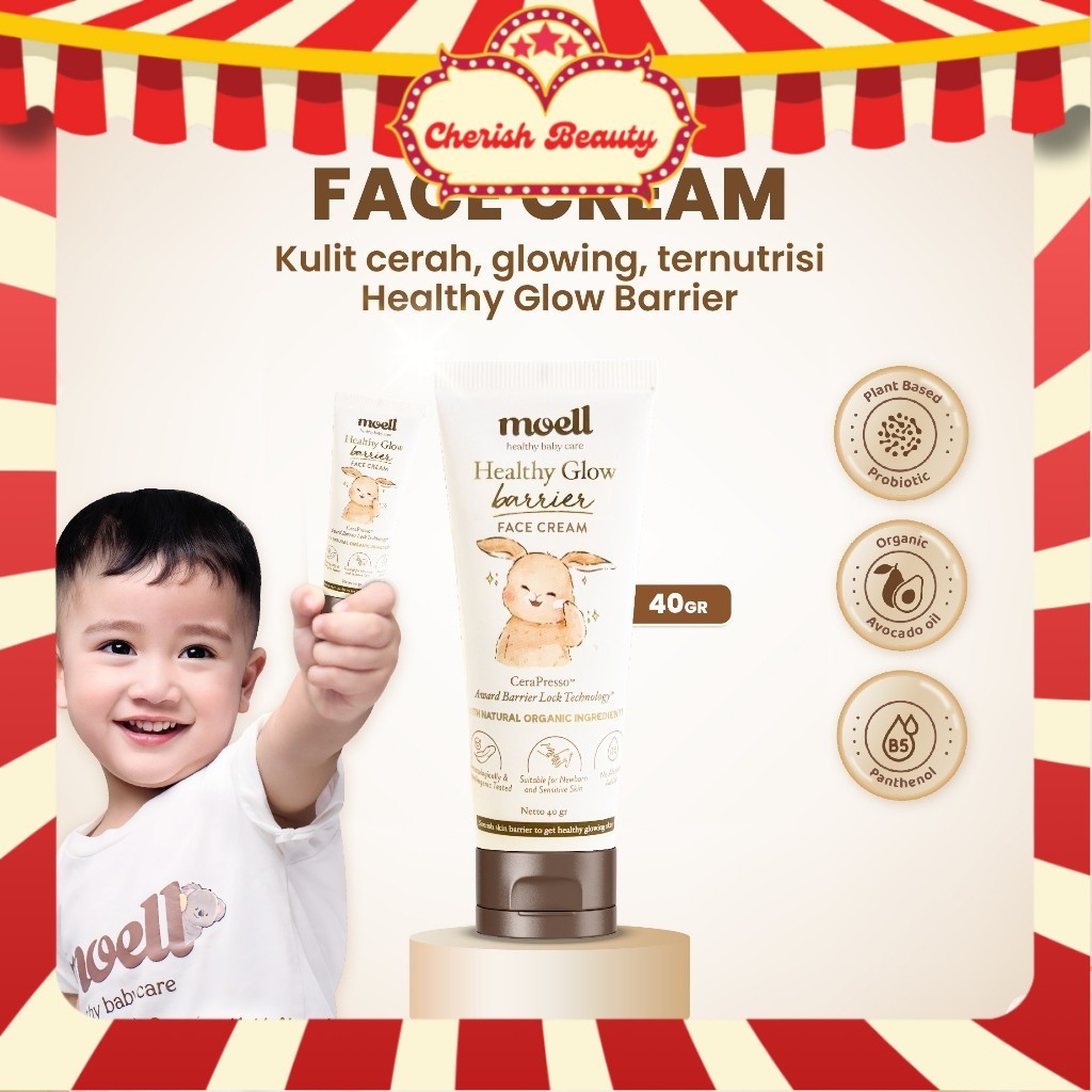 Moell Face Cream 40gr Healthy Glow Barrier Skincare Untuk Bayi & Anak moel cream wajah sehat