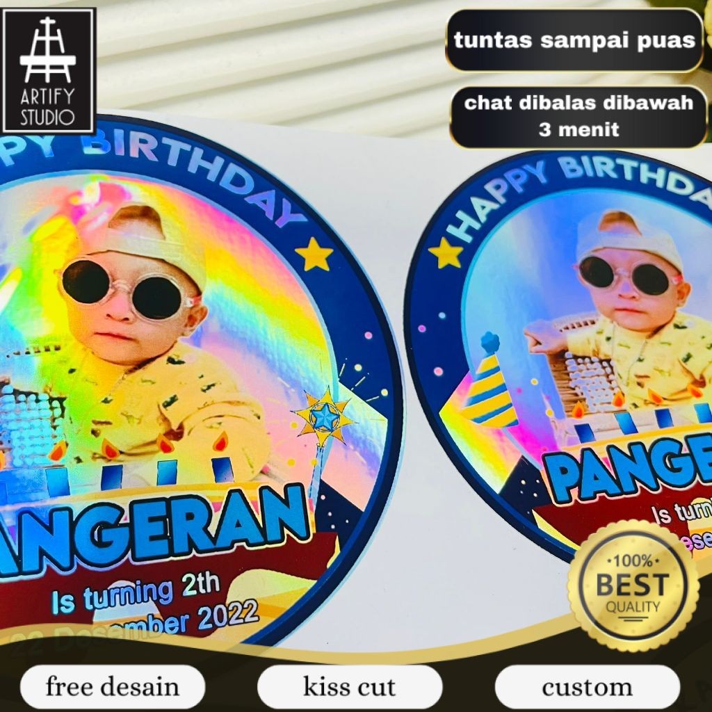 

Artify 9-15 Sticker Ulang Tahun Anak Hologram Anti Air Stiker Label Undangan Happy Birthday Besar
