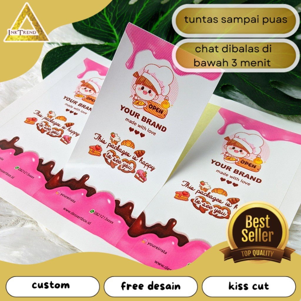 

INKA Stiker Seal Dessert Cetak Sticker Seal Segel Box Persegi Segel Custom Free Desain A3+