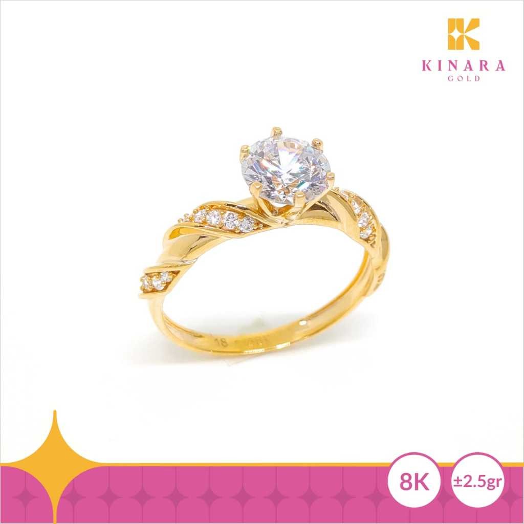 Cincin Emas Kuning Solitaire Lilit 8K - Kinara Gold