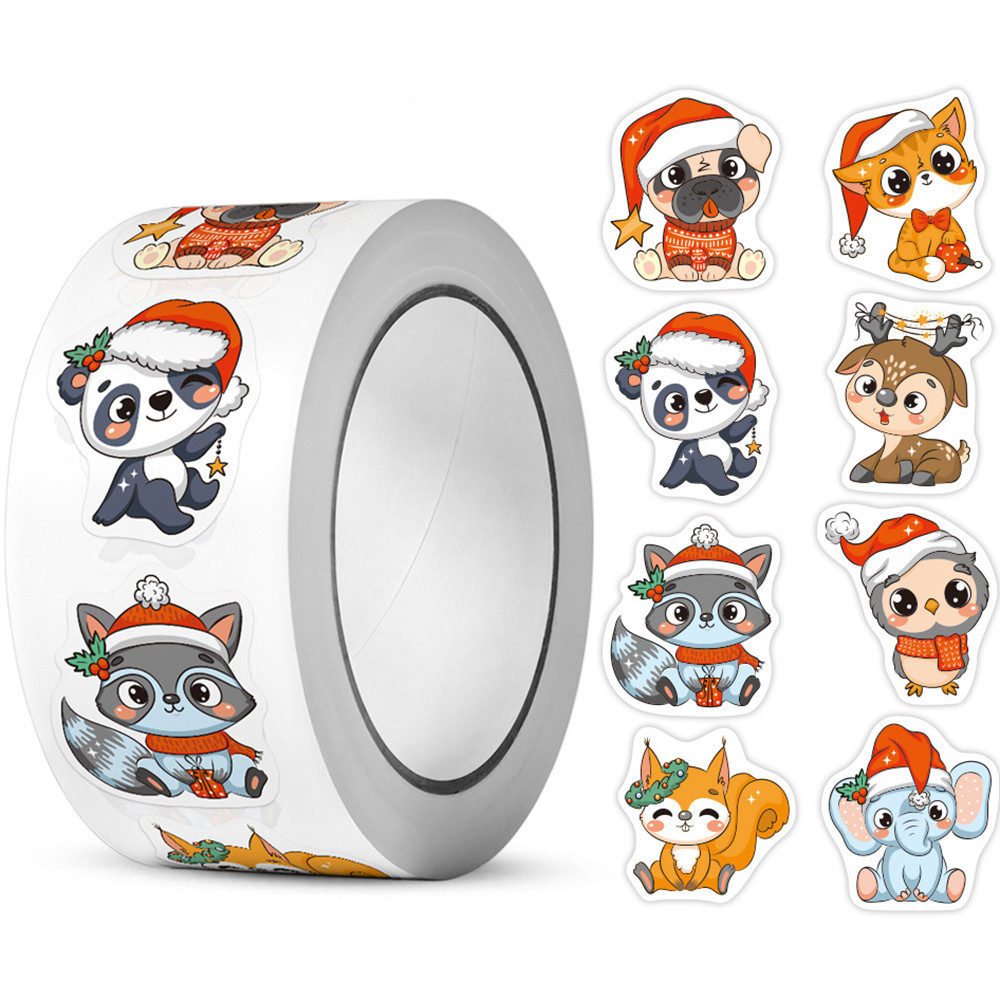 

100-500pcs Heterotypic Christmas Themed Animals Stickers DlY Christmas Holiday Party Decoration Label Stationery Stickers