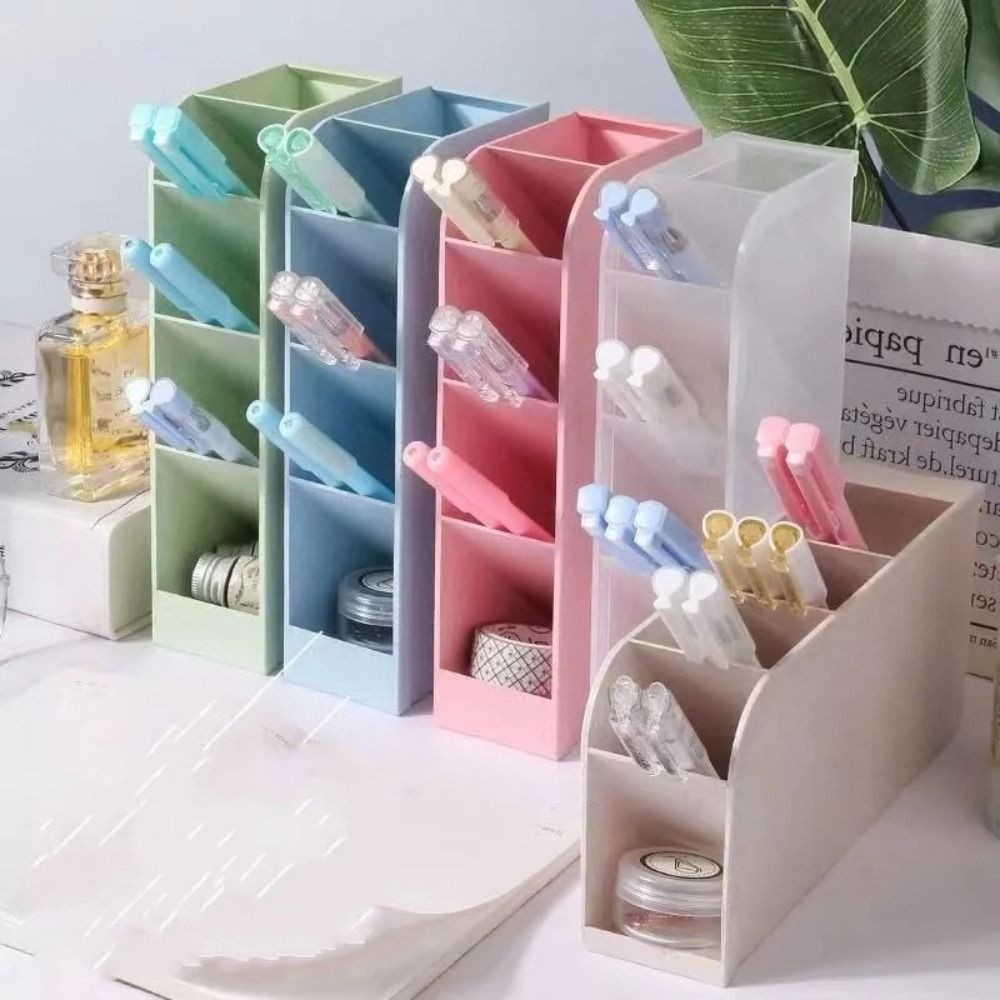 

4Grid Macaron Color Oblique Insertion Desktop Organizer Pen Holder Pencil Makeup Brush Storage Box School Stationery